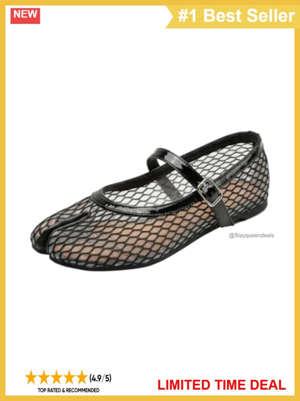 Mesh Tabi Mary Jane Ballet Flats Split Toe Buckle Wide Width Jelly Shoes
